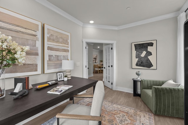 2507H Strong St, Columbia, TN 38401 - office with ornamental molding, light wood finished floors, baseboards, recessed lighting, and french doors
