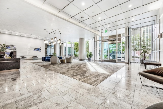 1616 W End Ave Unit 2008, Nashville, TN 37203 - lobby featuring a high ceiling, recessed lighting, coffered ceiling, and expansive windows