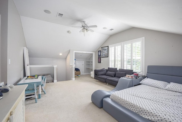 960 Caldwell Ln, Nashville, TN 37204 - bedroom with vaulted ceiling, carpet flooring, and a ceiling fan