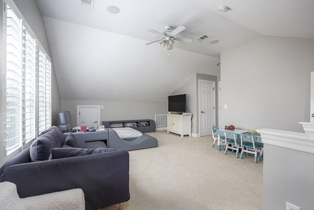 960 Caldwell Ln, Nashville, TN 37204 - living area featuring lofted ceiling, light carpet, plenty of natural light, and ceiling fan