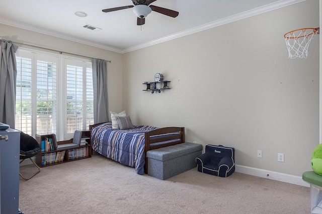 960 Caldwell Ln, Nashville, TN 37204 - bedroom with carpet, crown molding, a ceiling fan, and baseboards