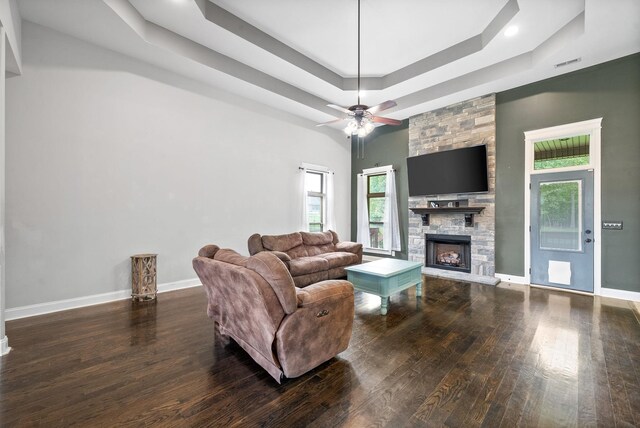 1161 Reda Dr, Clarksville, TN 37042 - living room with a raised ceiling, hardwood / wood-style flooring, healthy amount of natural light, and a fireplace
