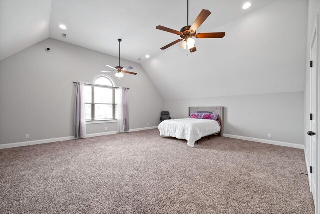 1161 Reda Dr, Clarksville, TN 37042 - bedroom with vaulted ceiling, carpet, baseboards, recessed lighting, and a ceiling fan