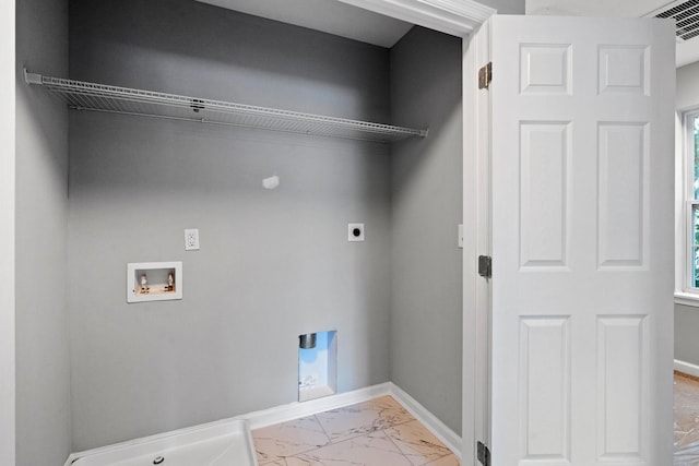 107 Longfellow Ln, Smyrna, TN 37167 - washroom with light marble finish floors, hookup for an electric dryer, hookup for a washing machine, and baseboards