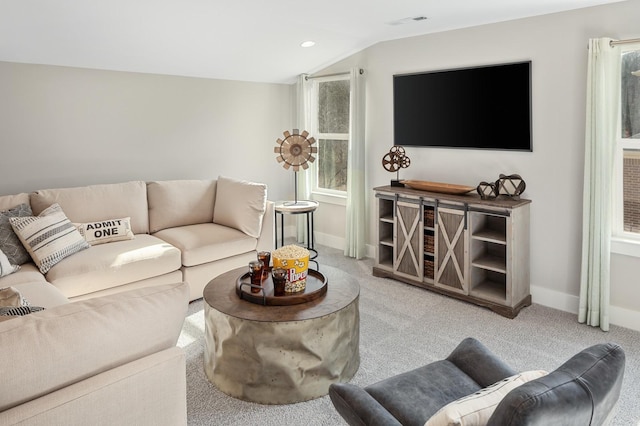 4605 Hessey Rd, Mount Juliet, TN 37122 - carpeted living area with vaulted ceiling, baseboards, and recessed lighting