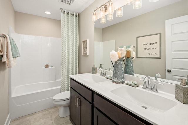 4605 Hessey Rd, Mount Juliet, TN 37122 - bathroom with toilet, shower / bathtub combination with curtain, double vanity, and tile patterned flooring