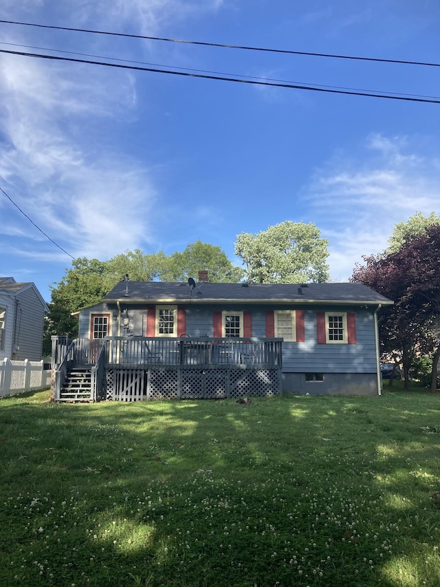 1402 Clarke St, Old Hickory, TN 37138 - view of front of property featuring a wooden deck, a front lawn, and a chimney
