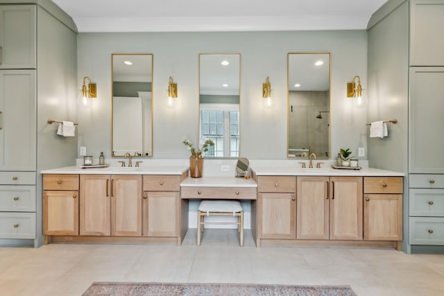 1040B Battery Ln E, Nashville, TN 37220 - full bathroom featuring a stall shower, vanity, and recessed lighting