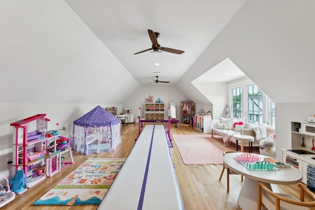1040B Battery Ln E, Nashville, TN 37220 - playroom featuring wood finished floors, vaulted ceiling, and a ceiling fan