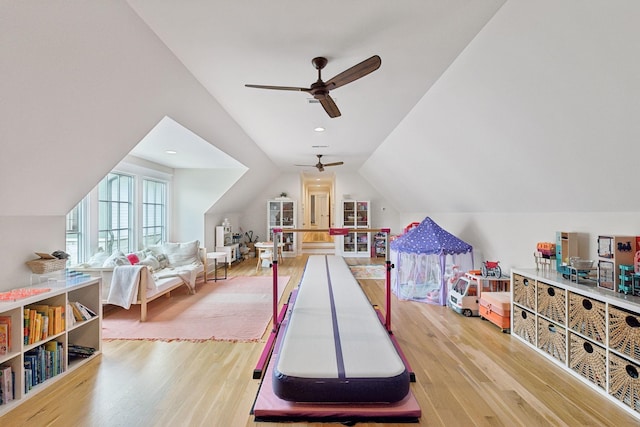 1040B Battery Ln E, Nashville, TN 37220 - playroom with wood finished floors, a ceiling fan, and lofted ceiling