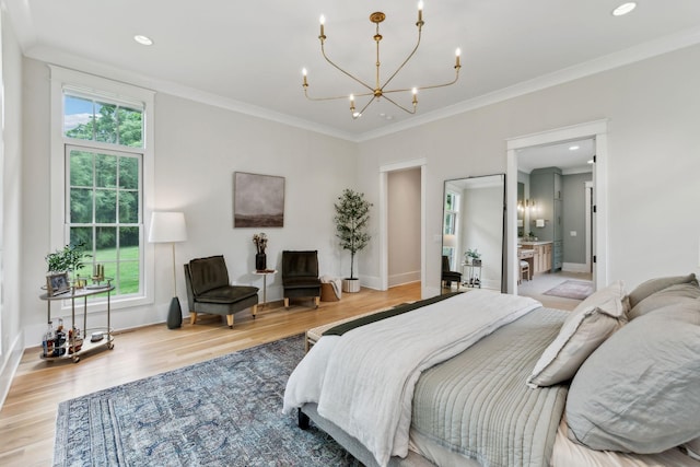 1040B Battery Ln E, Nashville, TN 37220 - bedroom featuring a chandelier, light wood finished floors, ornamental molding, baseboards, and recessed lighting