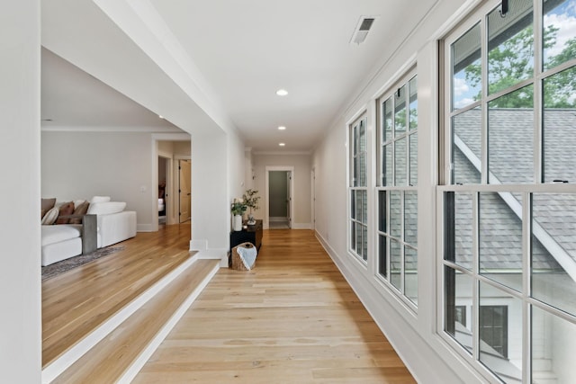 1040B Battery Ln E, Nashville, TN 37220 - hallway featuring light wood finished floors, baseboards, recessed lighting, and crown molding