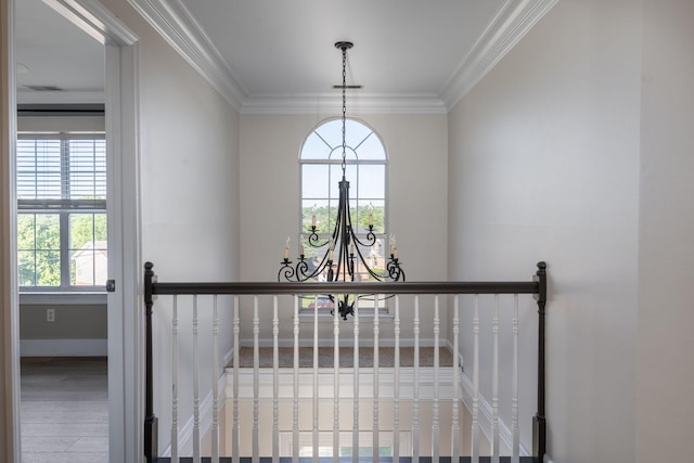 100 Nancy Ct, Hermitage, TN 37076 - stairs featuring a chandelier, crown molding, baseboards, and wood finished floors