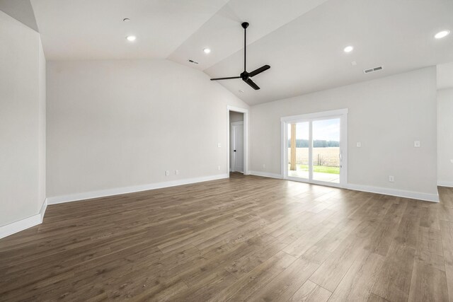 0 Stonehorn Dr, Bell Buckle, TN 37020 - empty room featuring ceiling fan, vaulted ceiling, wood finished floors, recessed lighting, and baseboards