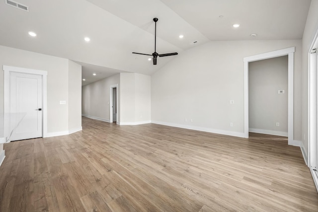 0 Stonehorn Dr, Bell Buckle, TN 37020 - unfurnished living room with a ceiling fan, lofted ceiling, light wood-style flooring, baseboards, and recessed lighting