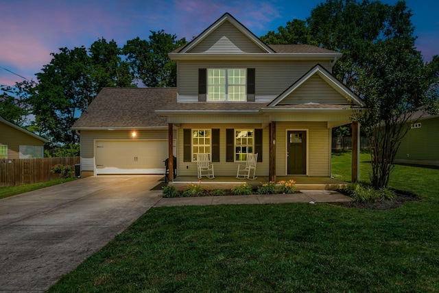 421 Willis Way, Columbia, TN 38401 - traditional-style house with a porch, concrete driveway, a garage, and roof with shingles