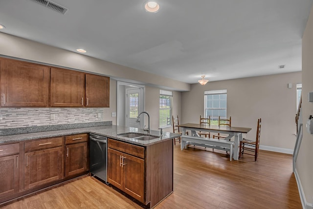 421 Willis Way, Columbia, TN 38401 - kitchen with a sink, stainless steel dishwasher, backsplash, a peninsula, and stone countertops