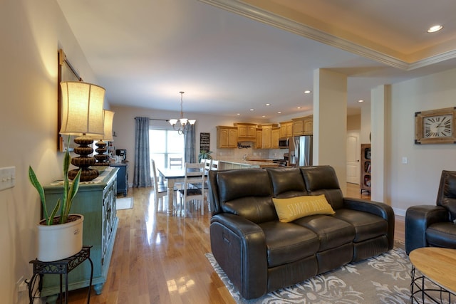 3715 Petty Ln, Columbia, TN 38401 - living room featuring light wood finished floors, a chandelier, and recessed lighting