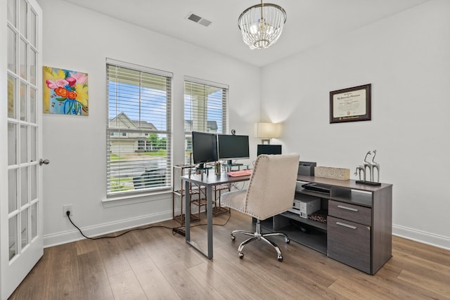 400 Parker Ct, Antioch, TN 37013 - office space with baseboards, a chandelier, and wood finished floors