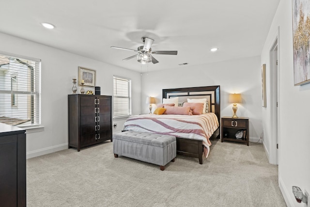400 Parker Ct, Antioch, TN 37013 - bedroom featuring light colored carpet, baseboards, recessed lighting, and ceiling fan