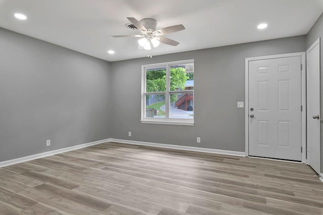 4904 Algonquin Trl, Antioch, TN 37013 - foyer entrance featuring a ceiling fan, baseboards, light wood finished floors, and recessed lighting