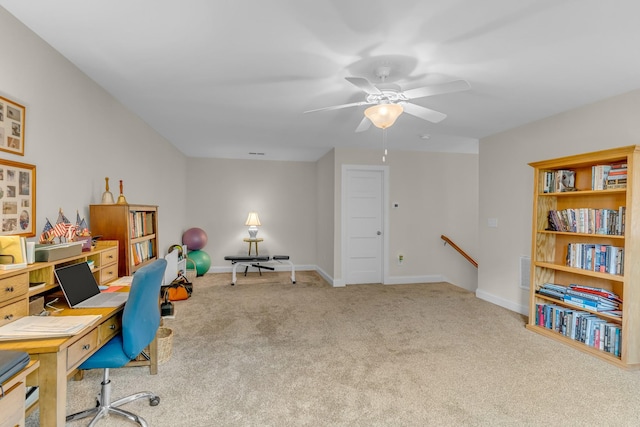 817 Tanager Pl, Lebanon, TN 37087 - home office with carpet flooring, a ceiling fan, and baseboards