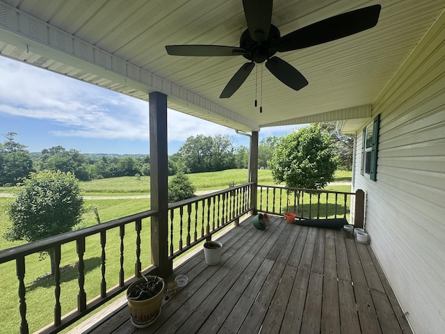 325 Lafayette Ct, Moss, TN 38575 - wooden deck with ceiling fan and a yard