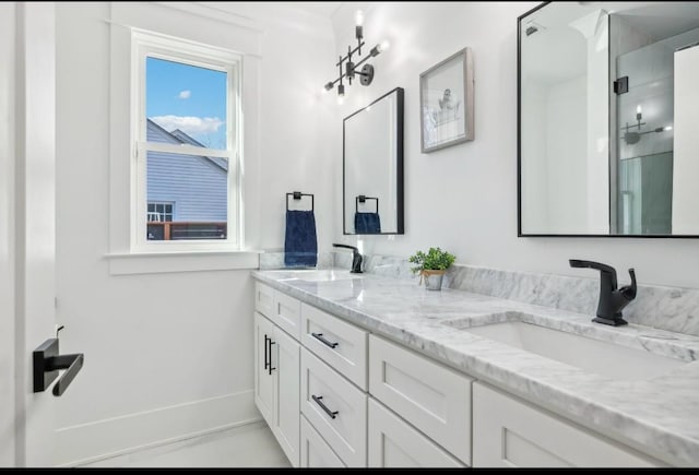 117 Park Cir, Columbia, TN 38401 - full bath featuring double vanity, baseboards, and a stall shower