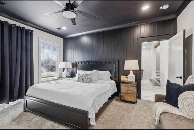 117 Park Cir, Columbia, TN 38401 - bedroom featuring light colored carpet, recessed lighting, and ceiling fan