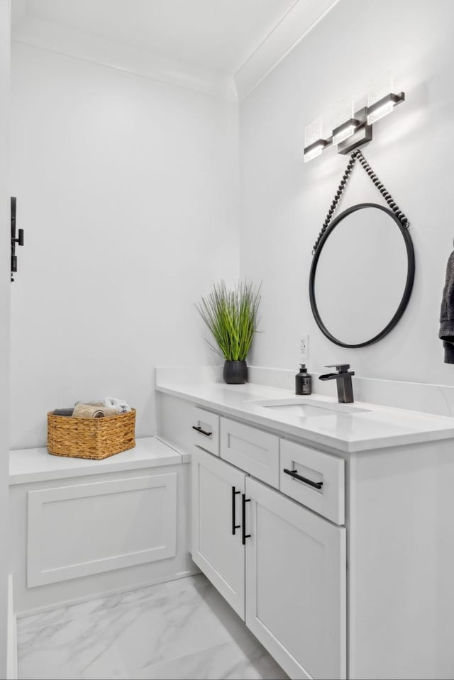 117 Park Cir, Columbia, TN 38401 - bathroom featuring marble look tile flooring, vanity, and ornamental molding