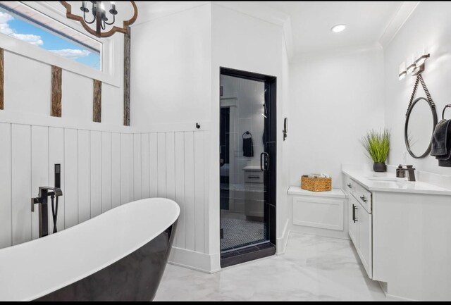 117 Park Cir, Columbia, TN 38401 - full bath with marble finish floors, a shower stall, a chandelier, a freestanding bath, and vanity