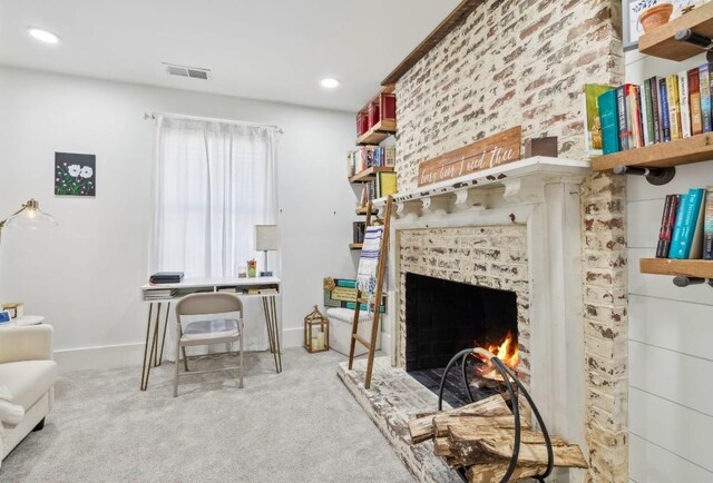 117 Park Cir, Columbia, TN 38401 - carpeted living room with baseboards, a fireplace, and recessed lighting