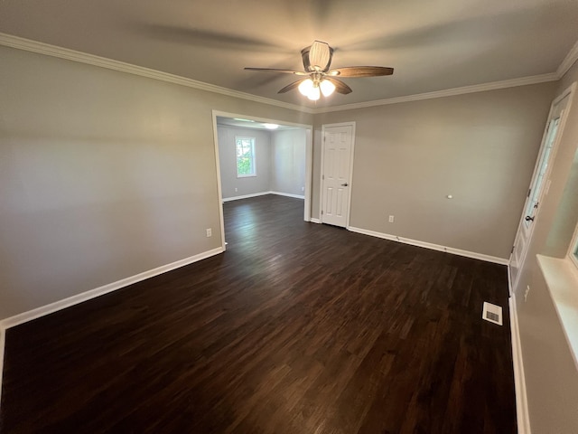 1846 Patrick Rd, Pulaski, TN 38478 - spare room with ceiling fan, dark wood finished floors, baseboards, and ornamental molding