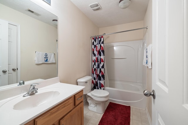 214 Cobblestone Lndg, Mount Juliet, TN 37122 - bathroom featuring toilet, tile patterned flooring, a textured ceiling, vanity, and shower / bath combo
