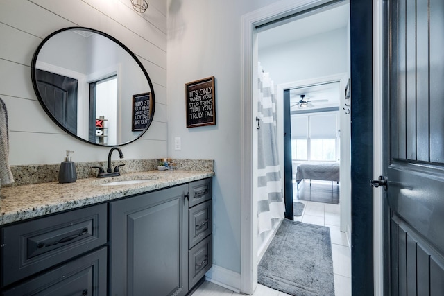 1092 Meeks Cemetery Rd, Burns, TN 37029 - bathroom with vanity, tile patterned flooring, a ceiling fan, and baseboards