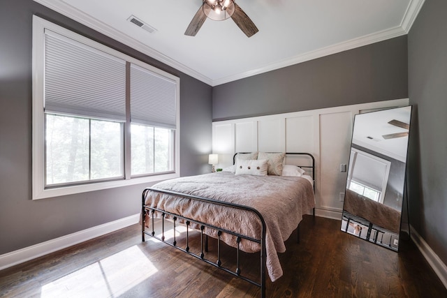 1092 Meeks Cemetery Rd, Burns, TN 37029 - bedroom with ornamental molding, wood finished floors, ceiling fan, and baseboards
