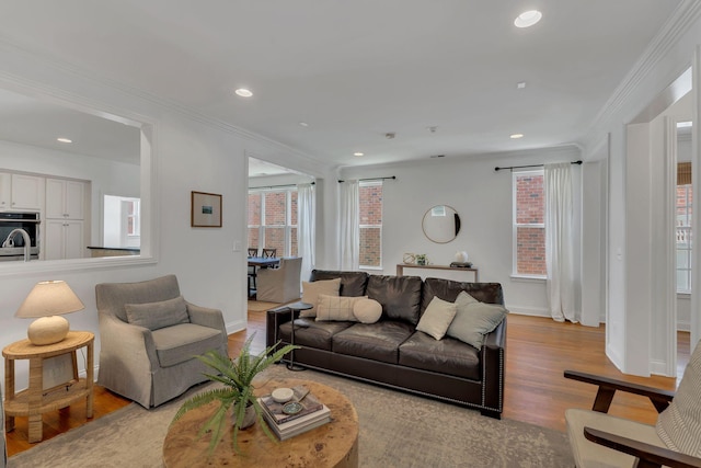 118 Jasper Ave, Franklin, TN 37064 - living room with crown molding, light wood-style floors, plenty of natural light, baseboards, and recessed lighting
