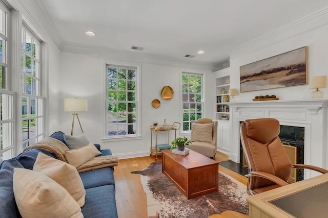 118 Jasper Ave, Franklin, TN 37064 - living area with a high end fireplace, ornamental molding, dark wood-style flooring, recessed lighting, and baseboards