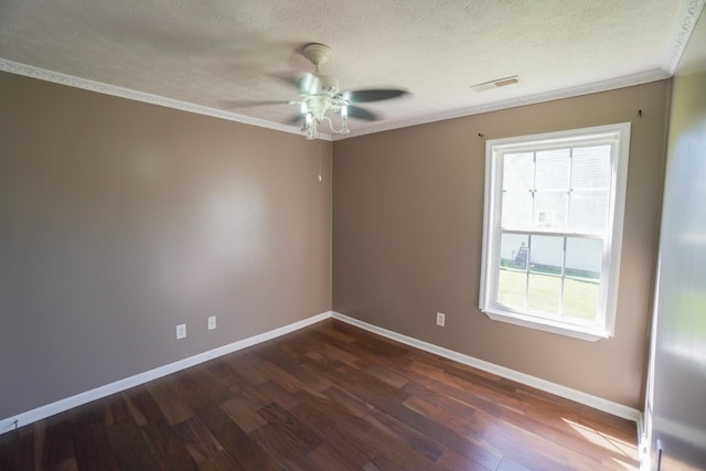 1009 Monticello Pl, Gallatin, TN 37066 - unfurnished room featuring dark wood-style floors, a textured ceiling, baseboards, ceiling fan, and crown molding