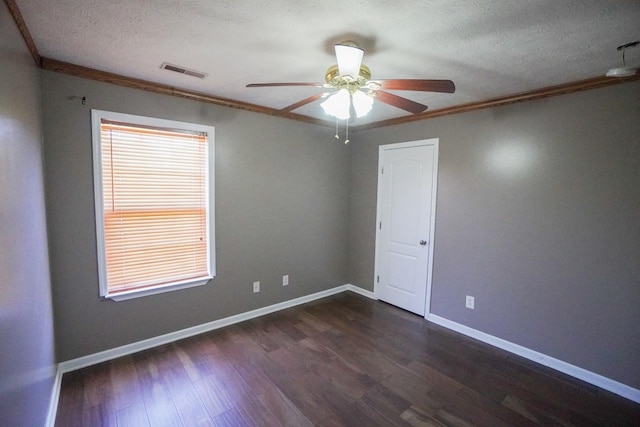 1009 Monticello Pl, Gallatin, TN 37066 - unfurnished room featuring ornamental molding, ceiling fan, baseboards, dark wood-style flooring, and a textured ceiling