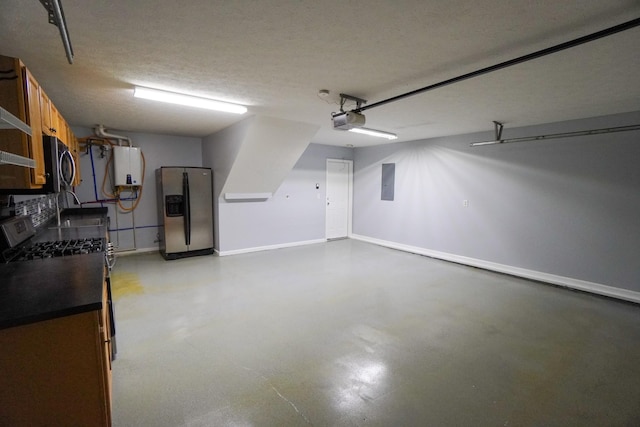 1009 Monticello Pl, Gallatin, TN 37066 - garage featuring stainless steel fridge with ice dispenser, a garage door opener, baseboards, and water heater