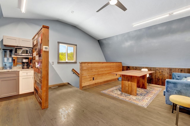 33 Edgewood Rd, Alexandria, TN 37012 - home office with lofted ceiling, wood finished floors, and ceiling fan