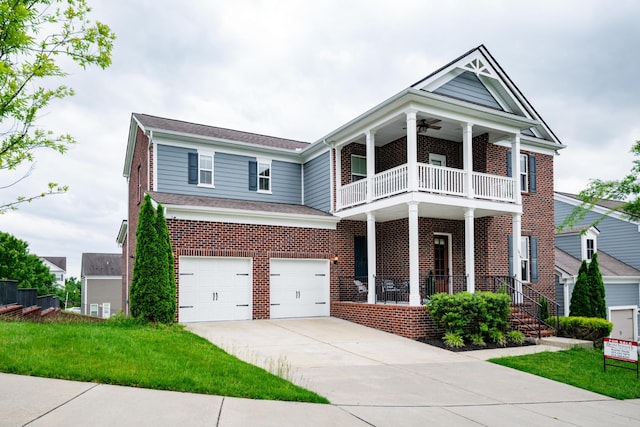 1820 Lanceford Ct, Franklin, TN 37067 - view of front of home featuring a balcony, brick siding, an attached garage, concrete driveway, and a front yard