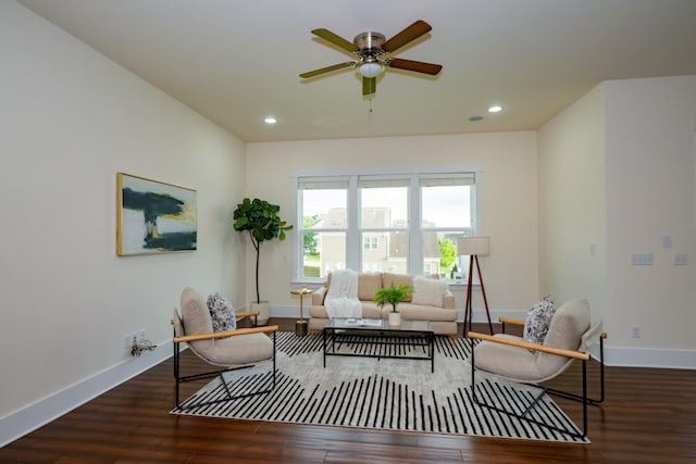 1820 Lanceford Ct, Franklin, TN 37067 - living area with baseboards, recessed lighting, wood finished floors, and ceiling fan