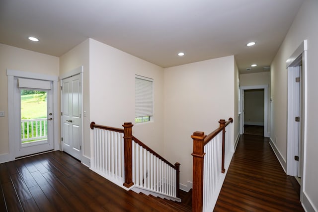 1820 Lanceford Ct, Franklin, TN 37067 - hall featuring an upstairs landing, wood finished floors, recessed lighting, and baseboards