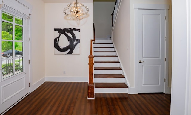 1820 Lanceford Ct, Franklin, TN 37067 - staircase featuring a chandelier, wood finished floors, and baseboards