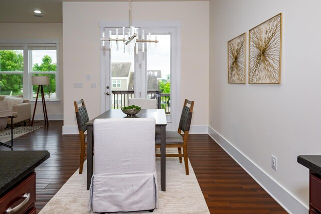 1820 Lanceford Ct, Franklin, TN 37067 - dining room with baseboards, a chandelier, dark wood-style floors, and recessed lighting
