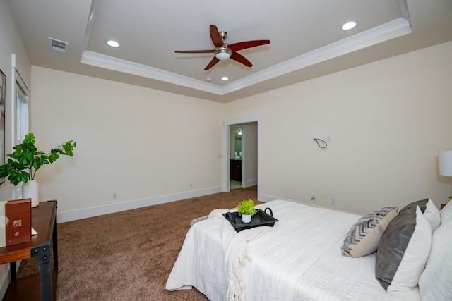 1820 Lanceford Ct, Franklin, TN 37067 - bedroom with a tray ceiling, crown molding, carpet floors, recessed lighting, and baseboards