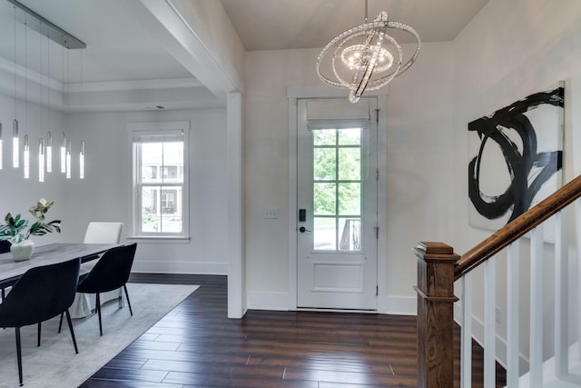 1820 Lanceford Ct, Franklin, TN 37067 - entrance foyer featuring a chandelier, dark wood-style floors, healthy amount of natural light, and stairs