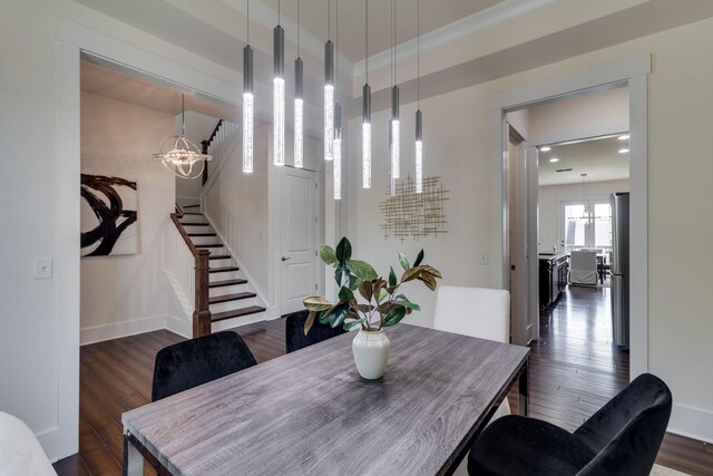 1820 Lanceford Ct, Franklin, TN 37067 - dining room with a chandelier, stairs, dark wood-style floors, baseboards, and recessed lighting